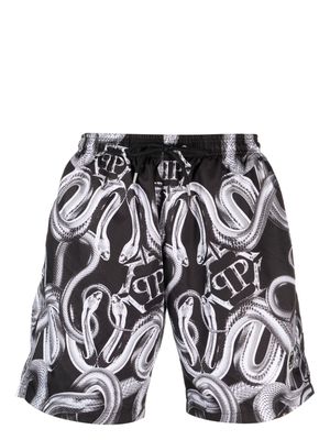 Philipp Plein Snake logo-print swim shorts - Black
