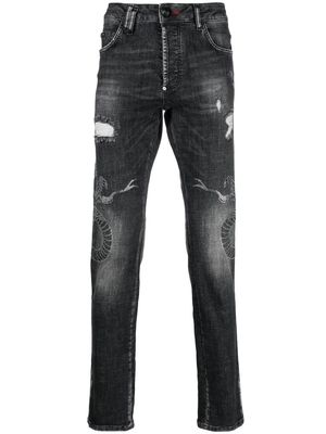 Philipp Plein snake-motif ripped jeans - Grey
