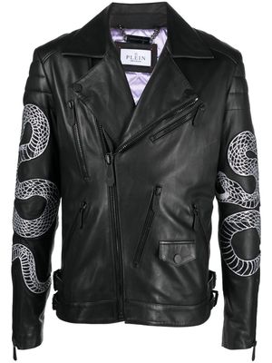Philipp Plein snake-print biker jacket - Black