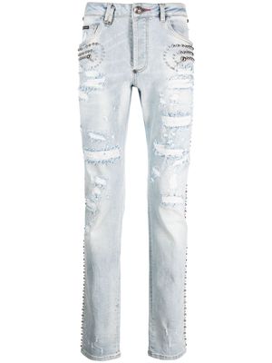 Philipp Plein stud-embellished distressed jeans - Blue