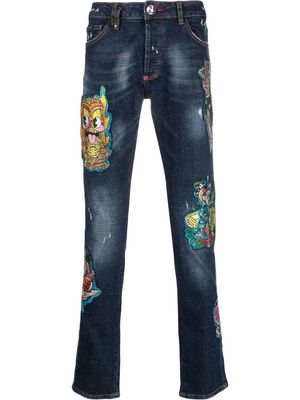 Philipp Plein Super Straight Hawaii patch-detail jeans - Blue