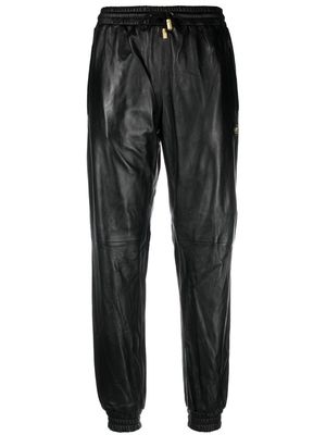 Philipp Plein tapered low-rise lambskin trousers - Black