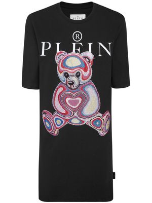 Philipp Plein teddy bear-embroidered cotton minidress - Black