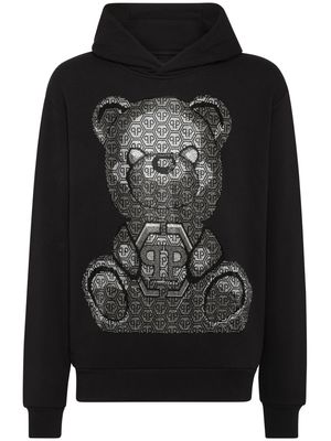Philipp Plein teddy bear-print cotton hoodie - Black