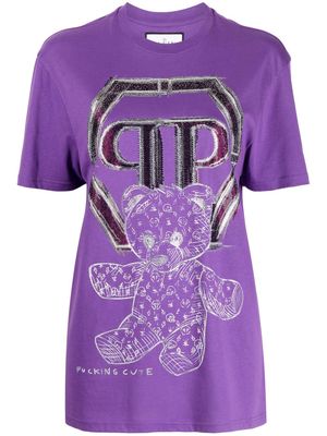 Philipp Plein Teddy bear-print cotton T-shirt - Purple