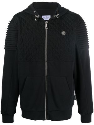 Philipp Plein textured-finish logo-plaque hooded jacket - Black