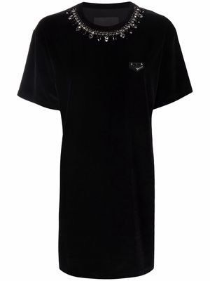 Philipp Plein velvet crystal chain T-shirt dress - Black