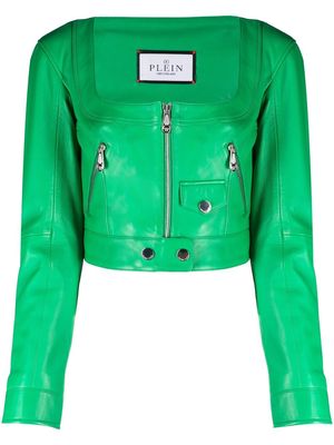 Philipp Plein vintage leather cropped jacket - Green