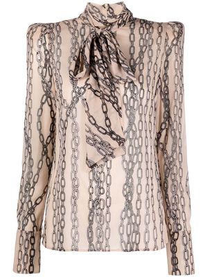 Philosophy Di Lorenzo Serafini chain-print pussy-bow blouse - Neutrals