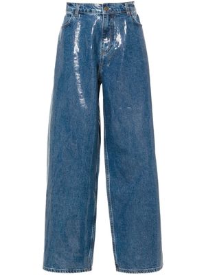 Philosophy Di Lorenzo Serafini coated-finish wide-leg trousers - Blue