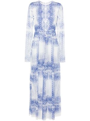 Philosophy Di Lorenzo Serafini floral-print mesh maxi dress - Blue