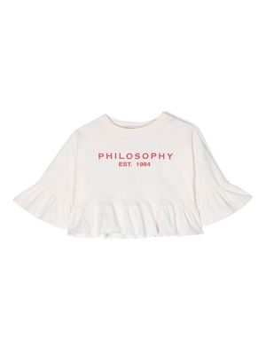 Philosophy Di Lorenzo Serafini Kids cotton logo-print peplum T-shirt - Neutrals