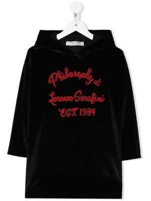 Philosophy Di Lorenzo Serafini Kids embroidered-logo velvet dress - Black