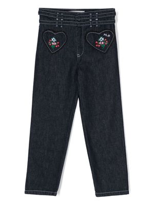 Philosophy Di Lorenzo Serafini Kids floral-embroidered straight-leg jeans - Blue