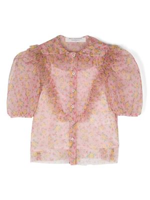 Philosophy Di Lorenzo Serafini Kids floral-print tulle shirt - Pink