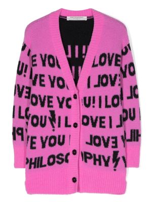 Philosophy Di Lorenzo Serafini Kids intarsia-knit brushed-effect cardigan - Pink