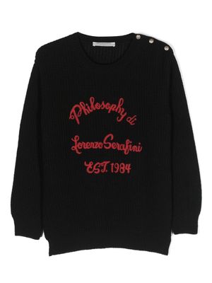 Philosophy Di Lorenzo Serafini Kids logo-embroidered buttoned-shoulder jumper - Black