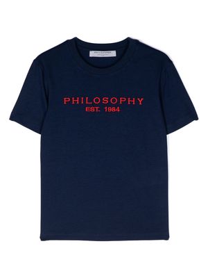 Philosophy Di Lorenzo Serafini Kids logo-embroidered cotton T-shirt - Blue