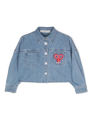 Philosophy Di Lorenzo Serafini Kids logo-embroidered cropped denim jacket - Blue