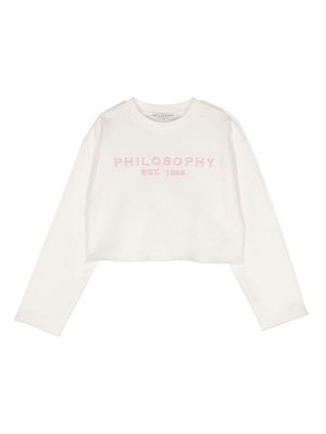 Philosophy Di Lorenzo Serafini Kids logo-embroidered cropped sweatshirt - White