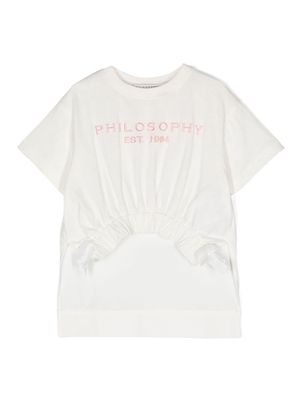 Philosophy Di Lorenzo Serafini Kids logo-embroidered hig-low hem T-shirt - White