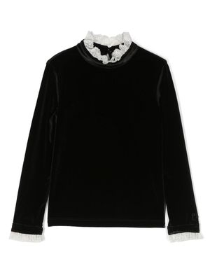 Philosophy Di Lorenzo Serafini Kids logo-embroidered lace-collar velvet top - Black