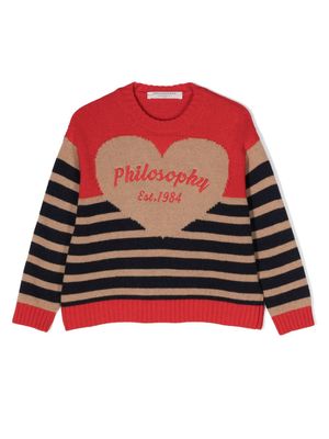 Philosophy Di Lorenzo Serafini Kids logo-embroidered striped jumper - Neutrals