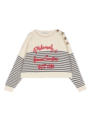 Philosophy Di Lorenzo Serafini Kids logo-embroidered striped jumper - White