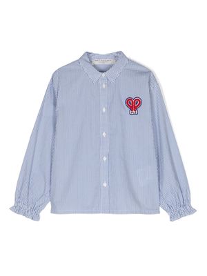 Philosophy Di Lorenzo Serafini Kids logo-embroidered striped poplin shirt - Blue