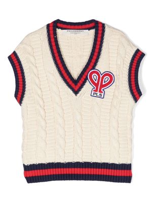 Philosophy Di Lorenzo Serafini Kids logo-patch cable-knit vest - White