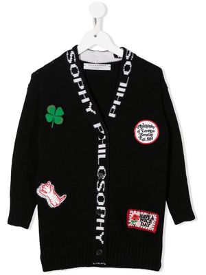 Philosophy Di Lorenzo Serafini Kids logo-patch knitted cardigan - Black