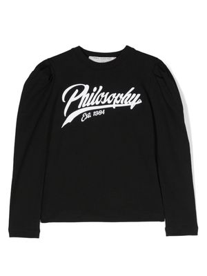 Philosophy Di Lorenzo Serafini Kids logo-print puff-sleeve cotton sweatshirt - Black
