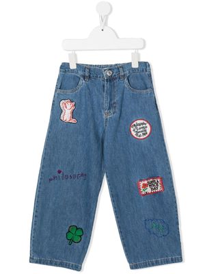 Philosophy Di Lorenzo Serafini Kids patch-detail wide-leg jeans - Blue