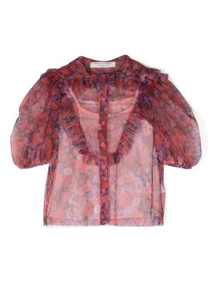 Philosophy Di Lorenzo Serafini Kids ruffled semi-sheer blouse - Red