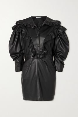 Philosophy di Lorenzo Serafini - Ruffled Faux Leather Mini Dress - Black