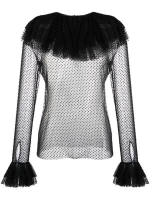 Philosophy Di Lorenzo Serafini ruffled-trim point d'esprit tulle blouse - Black