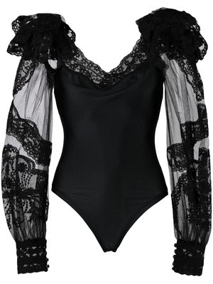 Philosophy Di Lorenzo Serafini sheer-lace puff-sleeve blouse - Black