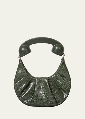 Phone Croc-Embossed Hobo Bag