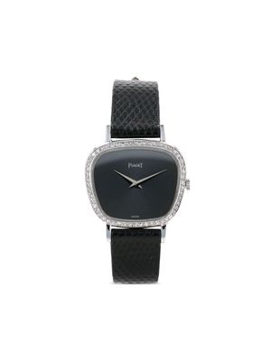 Piaget 1970s pre-owned diamond-encrusted 28mm - Black