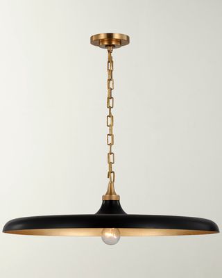 Piatto Large Pendant In Hand-Rubbed Antique Brass With Aged Iron Shade By Thomas O'Brien