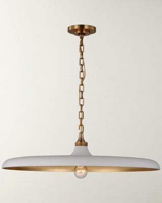 Piatto Large Pendant In Hand-Rubbed Antique Brass With Plaster White Shade By Thomas O'Brien