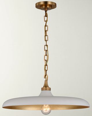 Piatto Medium Pendant In Hand-Rubbed Antique Brass With Plaster White Shade By Thomas O'Brien