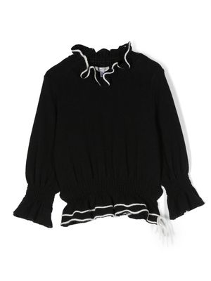 Piccola Ludo ruffle-collar long-sleeved blouse - Black