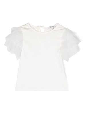 Piccola Ludo ruffled contrasting-fabric T-shirt - White