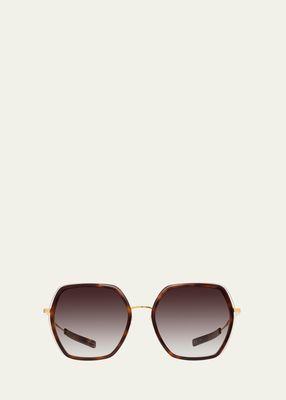 Pickford Havana Zyl & Metal Round Sunglasses