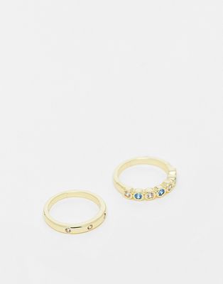 Pieces 18k plated 2 pack rings with gift box in gold with multi stones