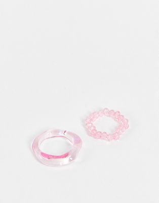 Pieces 2 pack beaded and acrylic rings in pink