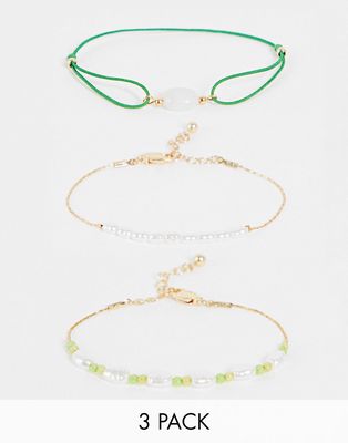 Pieces 3 pack pearl detail bracelets in gold
