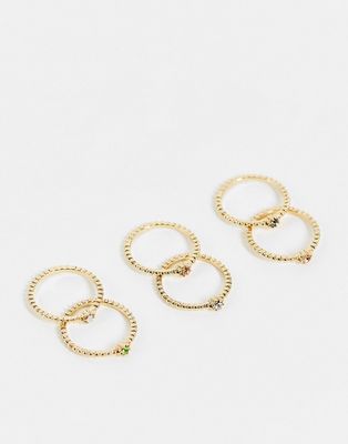 Pieces 6 pack rings in gold with multi stone