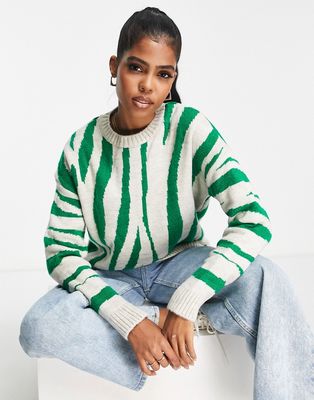 Pieces Animal knit sweater in green multi